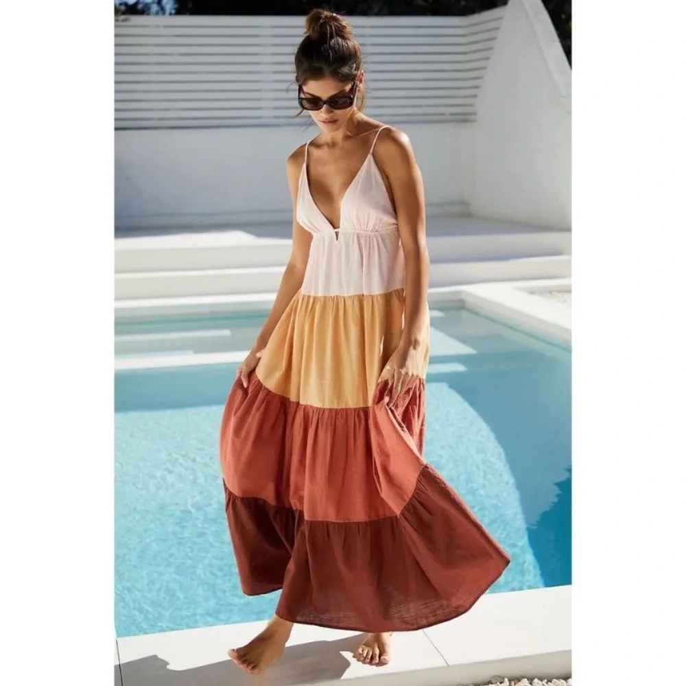 New By Anthropologie Colorblock Maxi Dress Size L - Picture 4 of 15